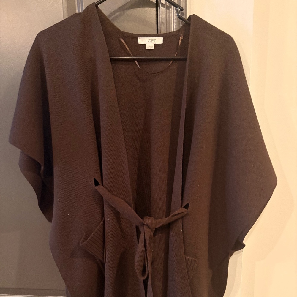 LOFT Tie Knit Wrap Sweater | Brown | XS/S